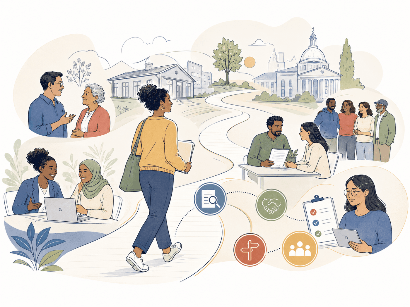 Illustration of a connected community pathway